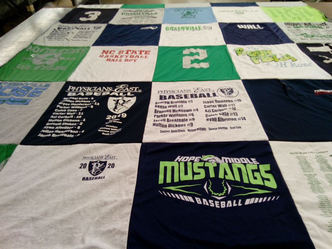 T-shirt quilt featuring hope middle mustangs baseball, nc state university by Amber from NC