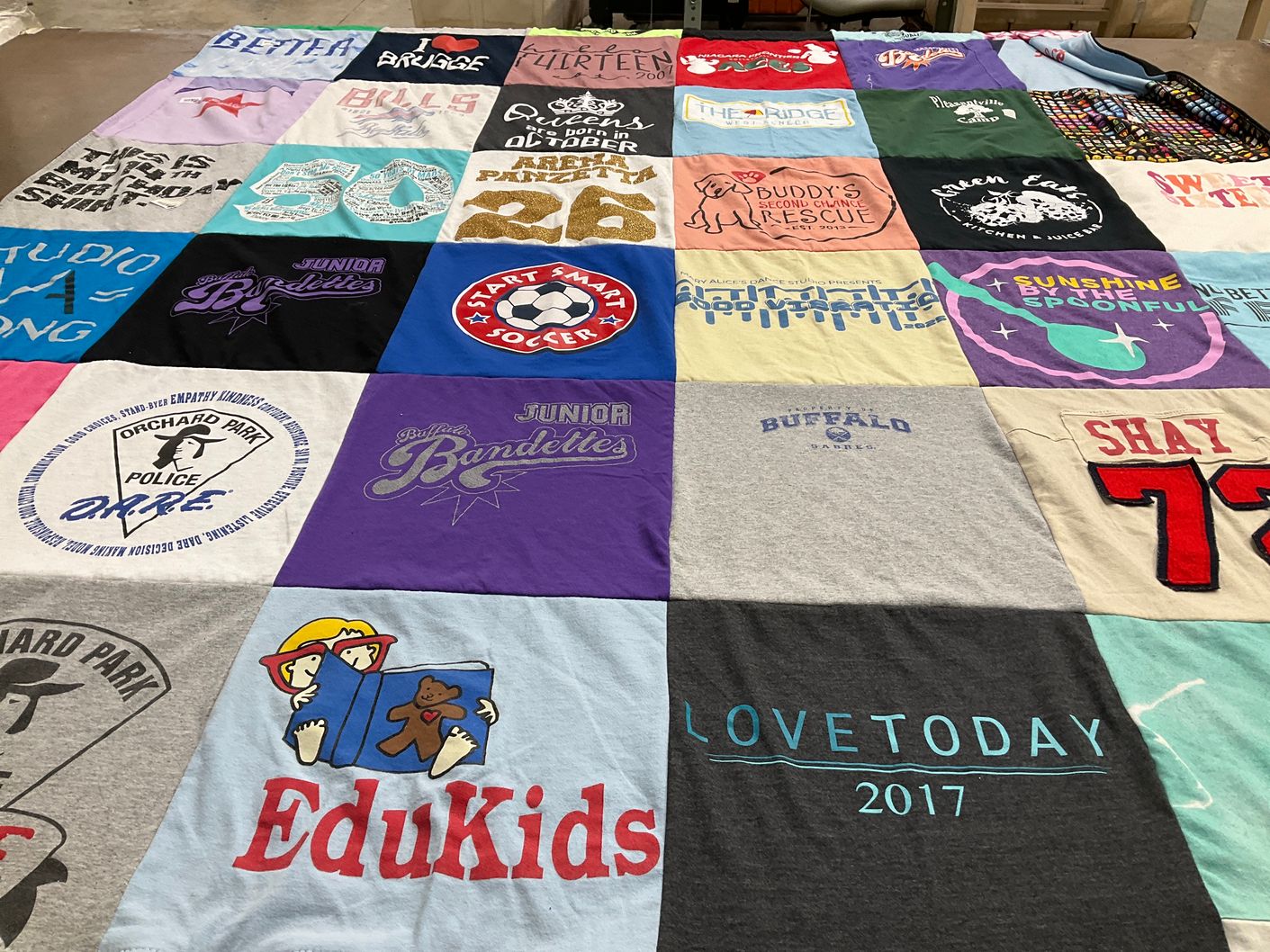 T-shirt quilt featuring buffalo bandettes by Pamela from NY