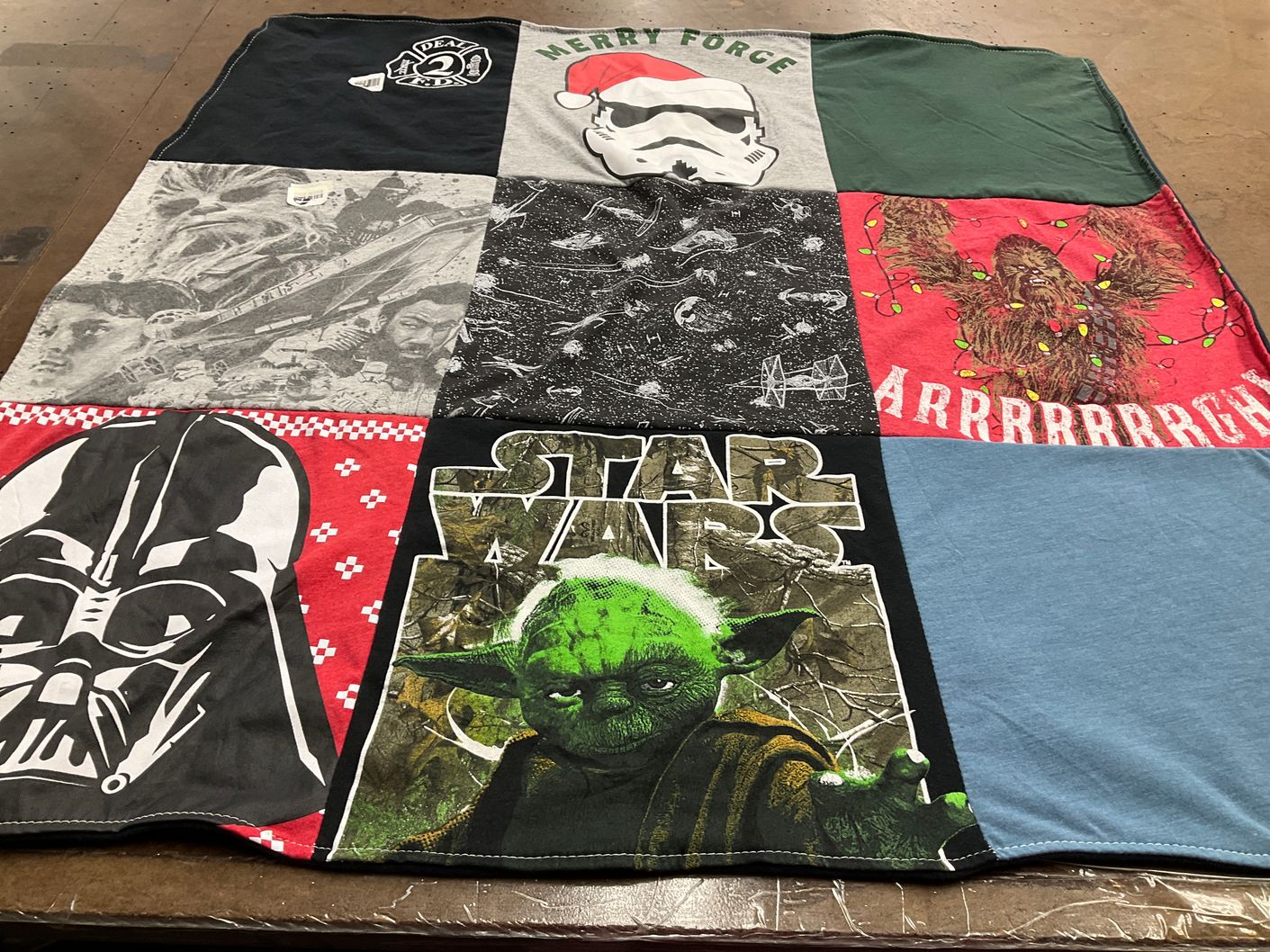 T-shirt quilt with star wars, movies themes by kathleen from NJ