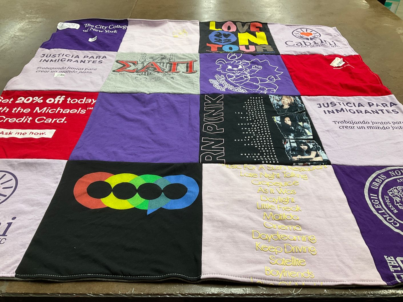 T-shirt quilt from the city college of new york by Leslie from NY