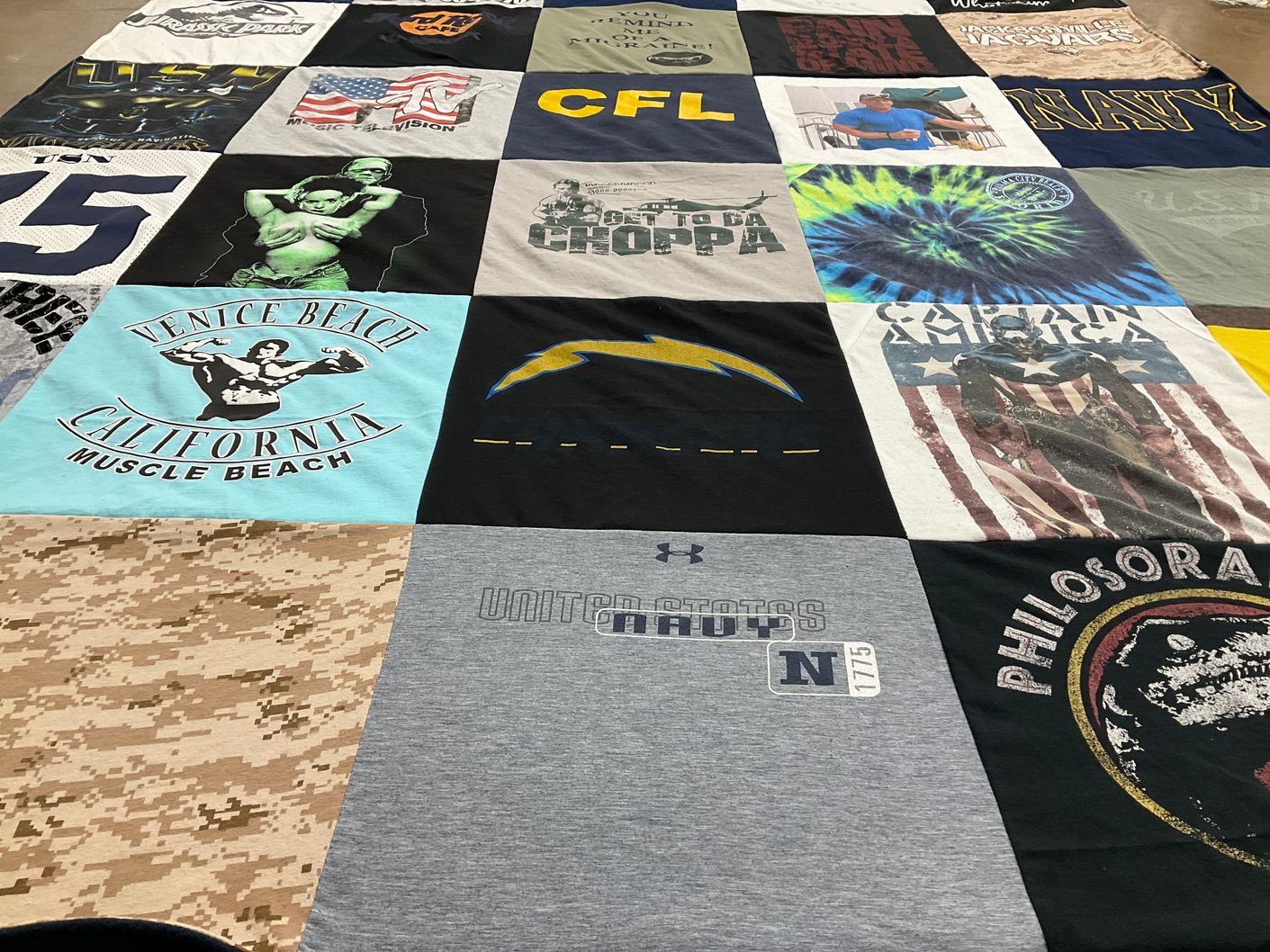 T-shirt quilt with fitness, beach themes by Kenda from FL