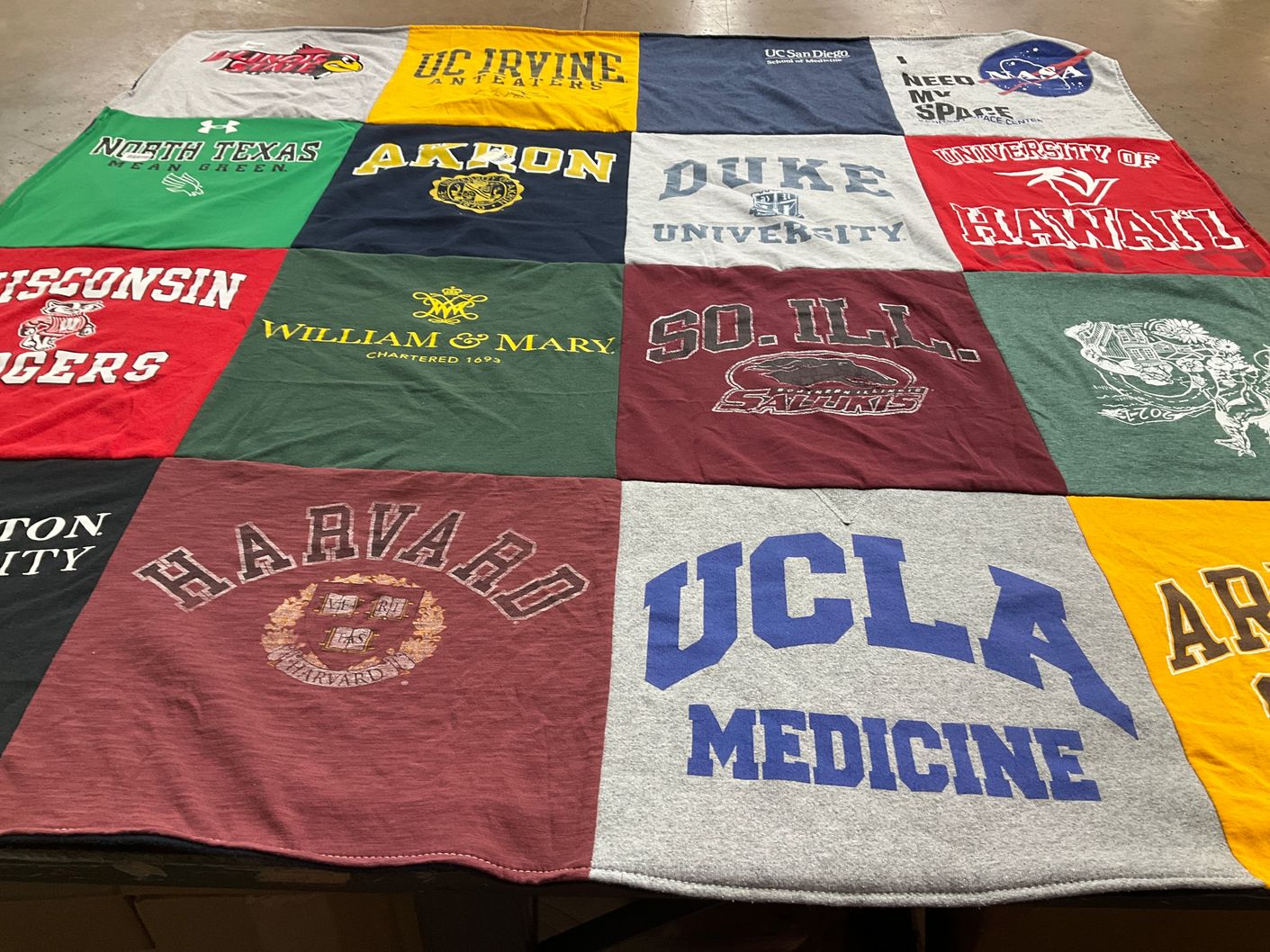 T-shirt quilt from harvard university, ucla by Er from CA
