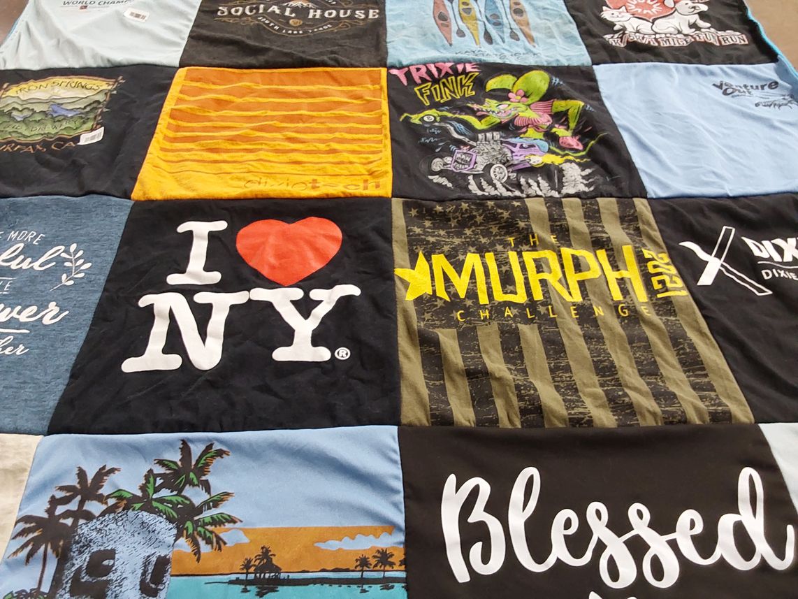 T-shirt quilt with fitness, charity themes by Emelina from UT