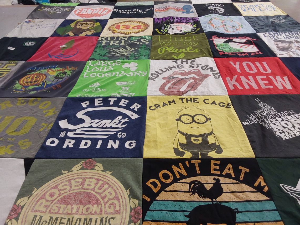 T-shirt quilt with nature, gardening themes by Natalie from OR