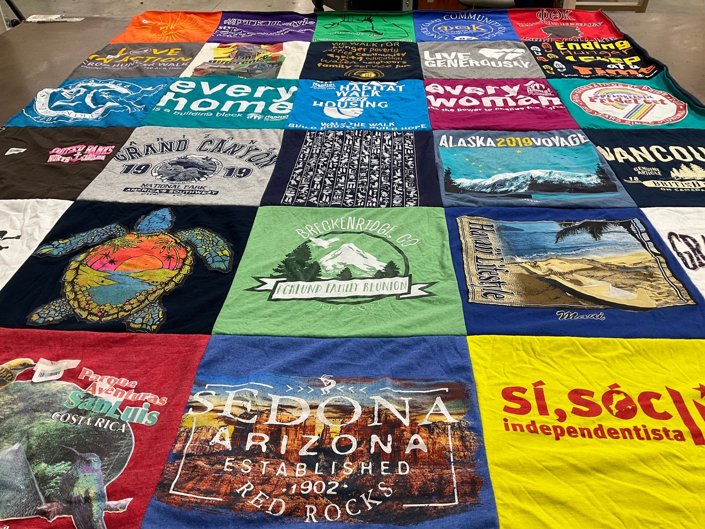 T-shirt quilt with travel, nature themes by Don from IL