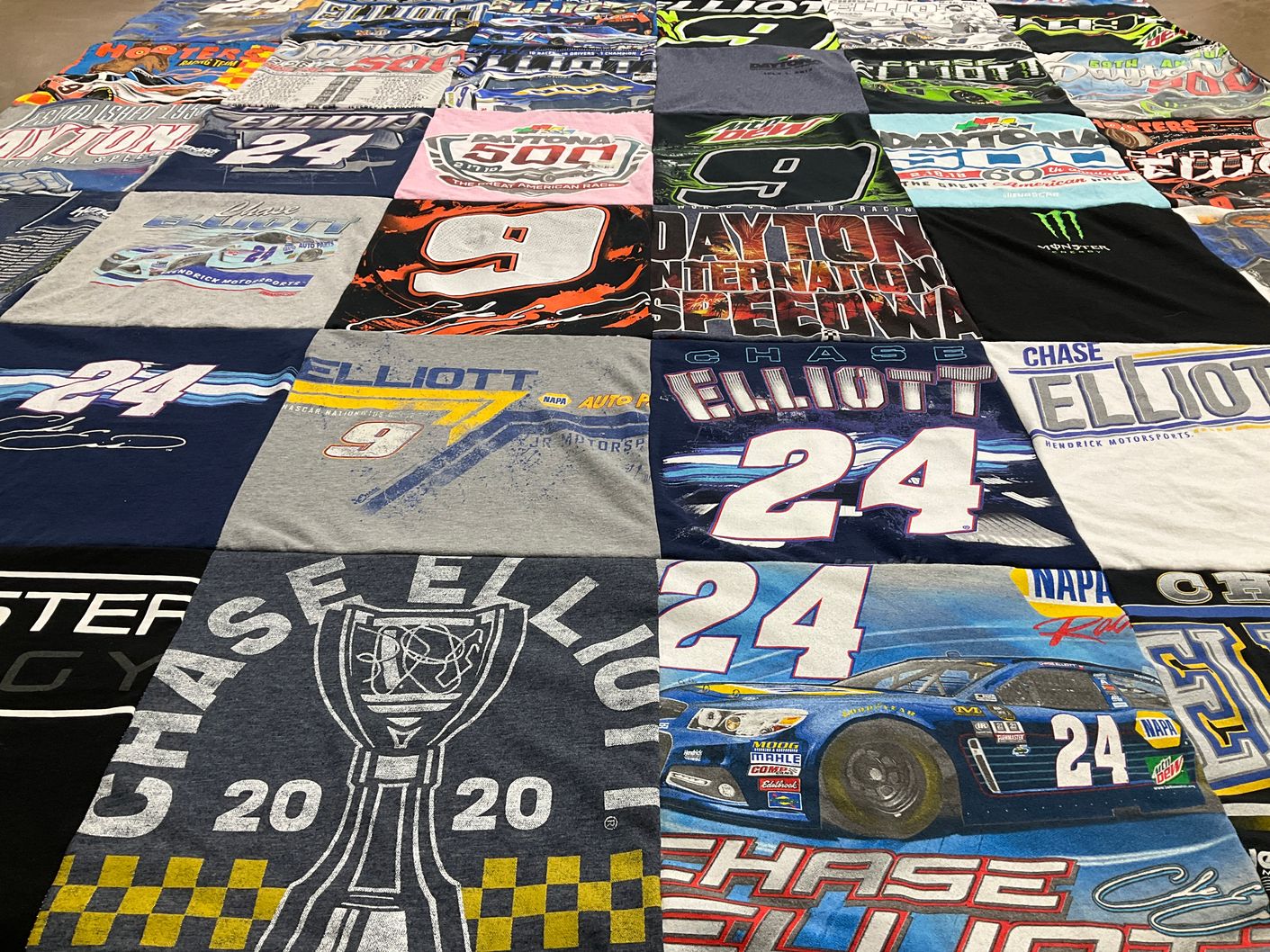 T-shirt quilt with nascar, car racing themes by Cheryl from FL