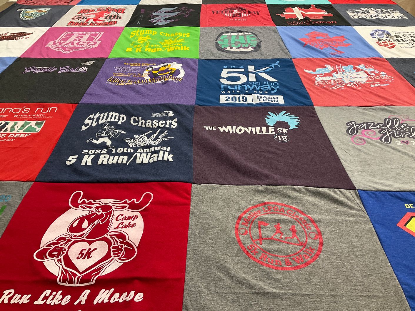 T-shirt quilt with running, community events themes by James from MI