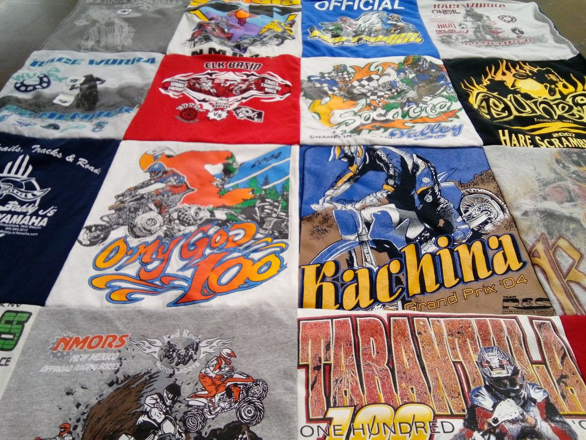 T-shirt quilt with motorsports, off-roading themes by Amy from WY