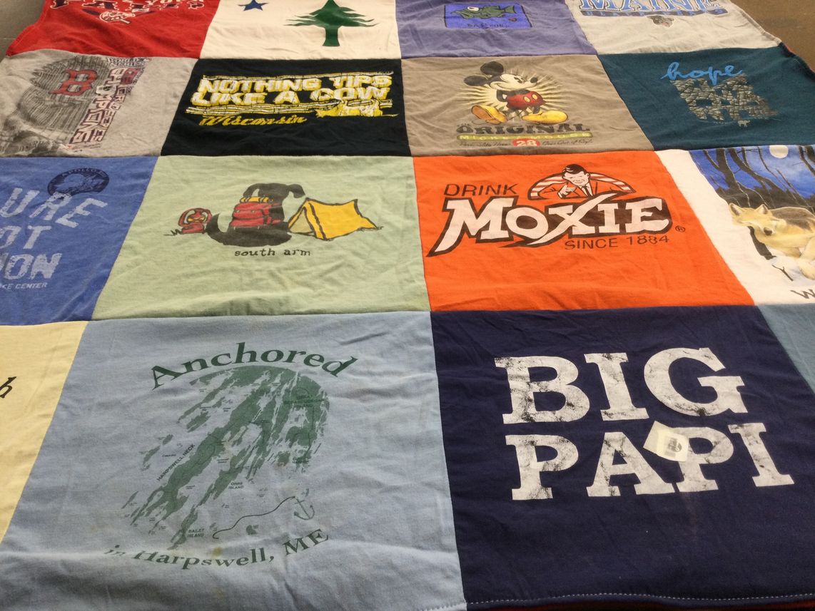 T-shirt quilt with outdoors, travel themes by Kimberly from ME