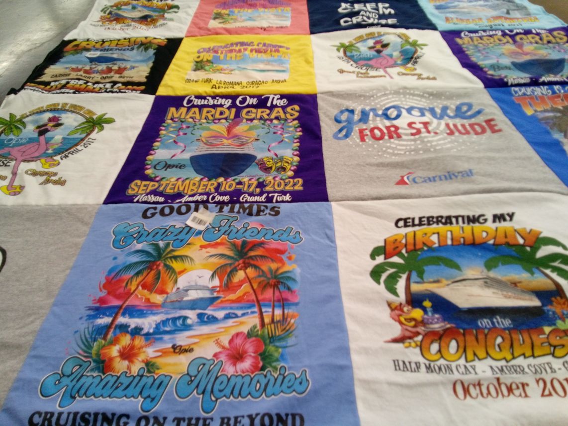 T-shirt quilt with cruising, celebrations themes by Elizabeth from NC