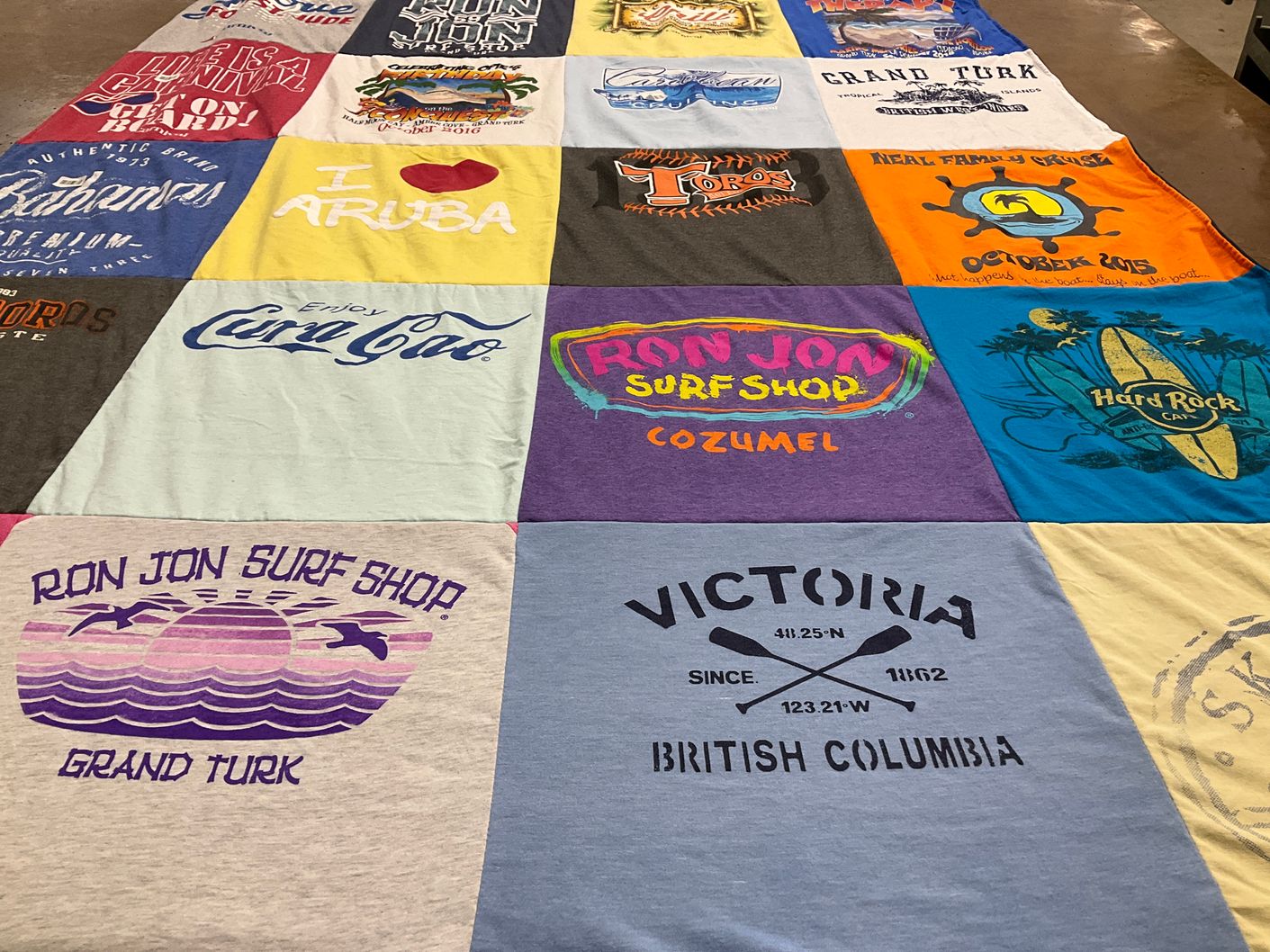 T-shirt quilt with travel, beach themes by Elizabeth from NC
