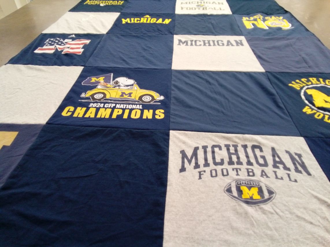 T-shirt quilt featuring michigan wolverines football by Tina from IN
