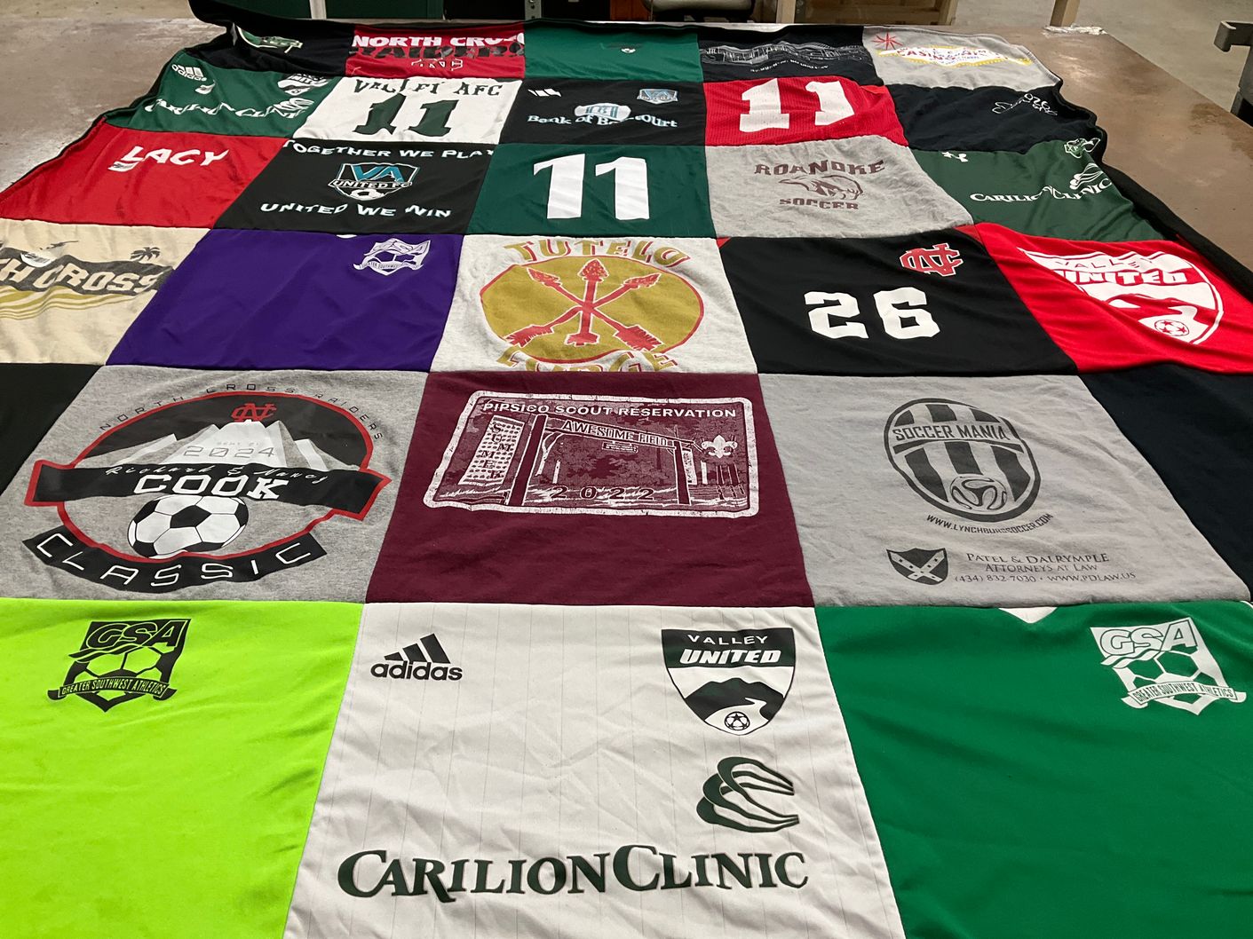 T-shirt quilt with soccer themes by Kasey from VA