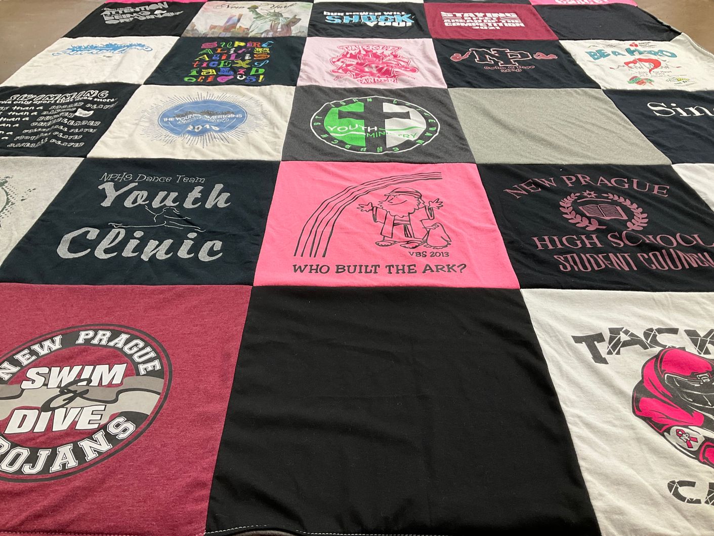 T-shirt quilt featuring new prague trojans by Candyce from MN
