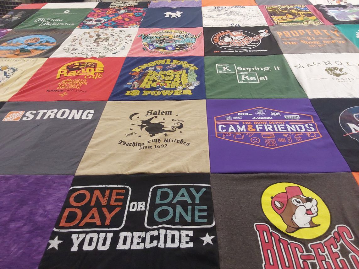 T-shirt quilt with witches, knowledge themes by Elizabeth from CA