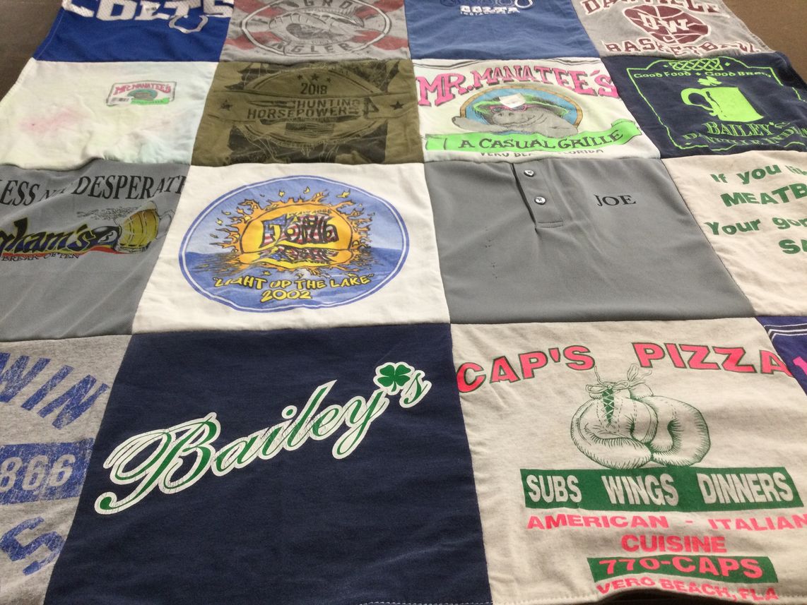 T-shirt quilt with food, casual dining themes by Thomas from FL