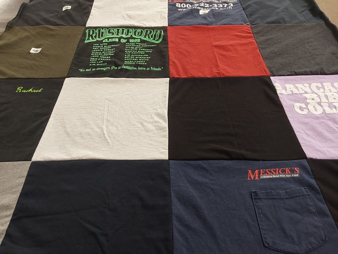 T-shirt quilt from rushford university, francisco bible college by Rachael from PA