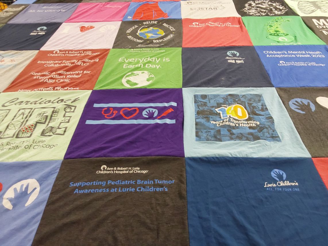 T-shirt quilt with healthcare, child health themes by Harriet from IL