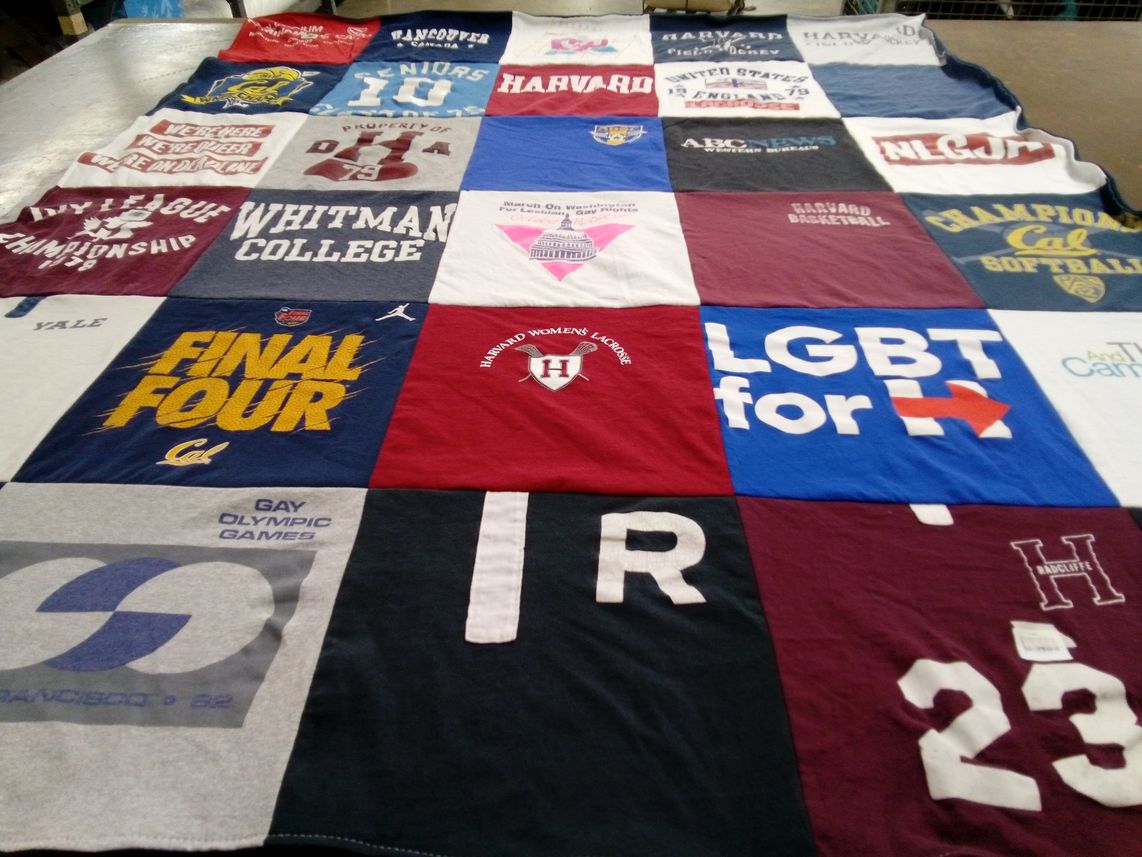 T-shirt quilt featuring california golden bears, harvard women's lacrosse by Eleanor from CA