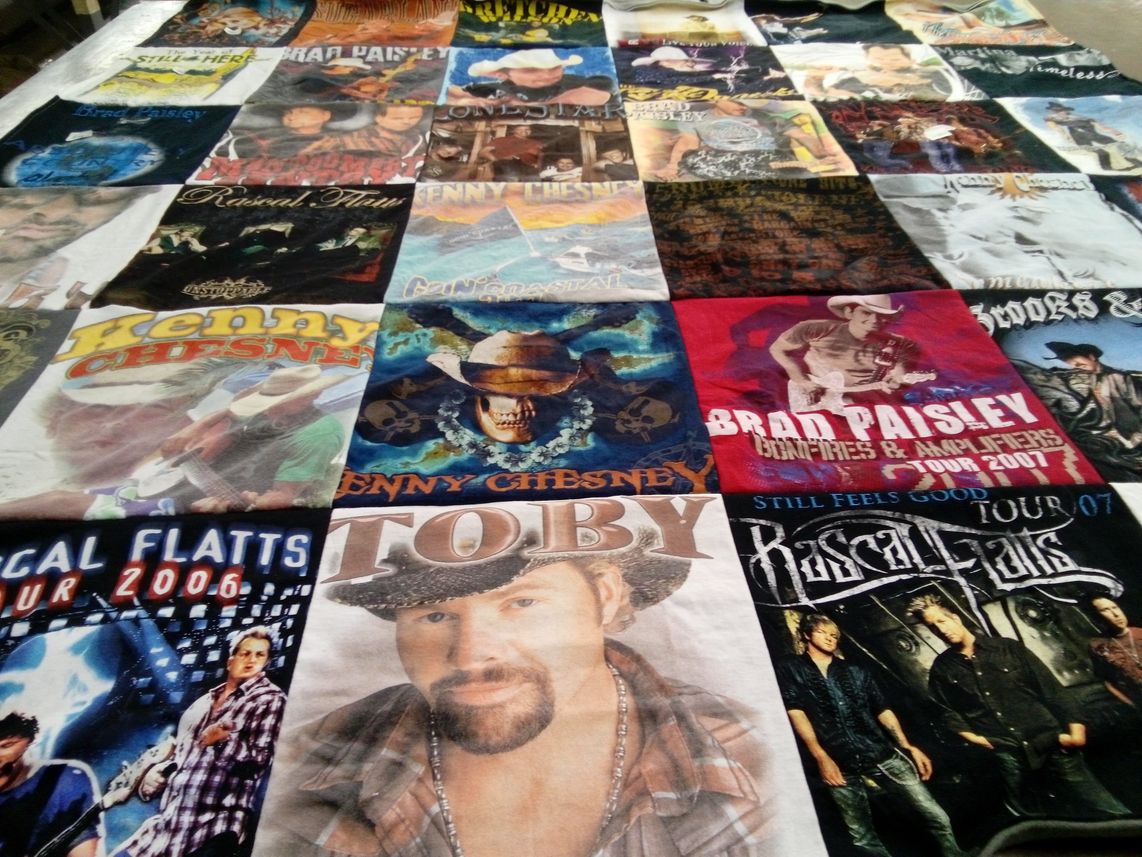 T-shirt quilt with country music, concerts themes by Katherine from TX
