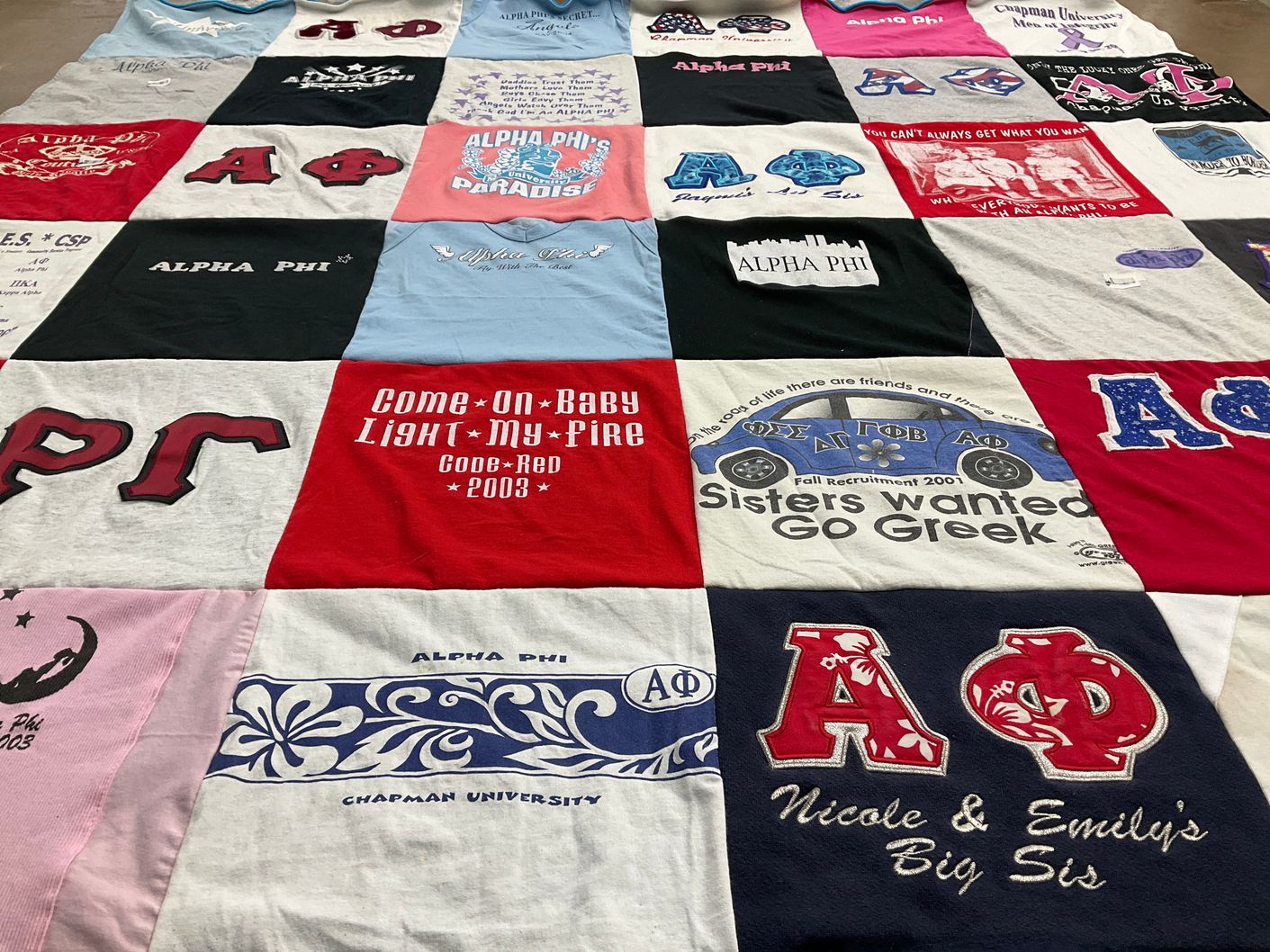 T-shirt quilt from chapman university by Emily from CA
