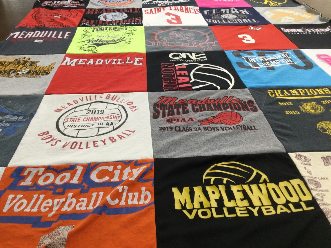 T-shirt quilt featuring meadville boys volleyball, maplewood volleyball by Kendell from PA