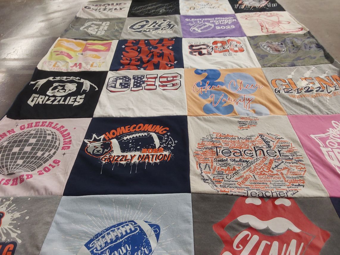 T-shirt quilt featuring glenn high school grizzlies by Jennifer from TX