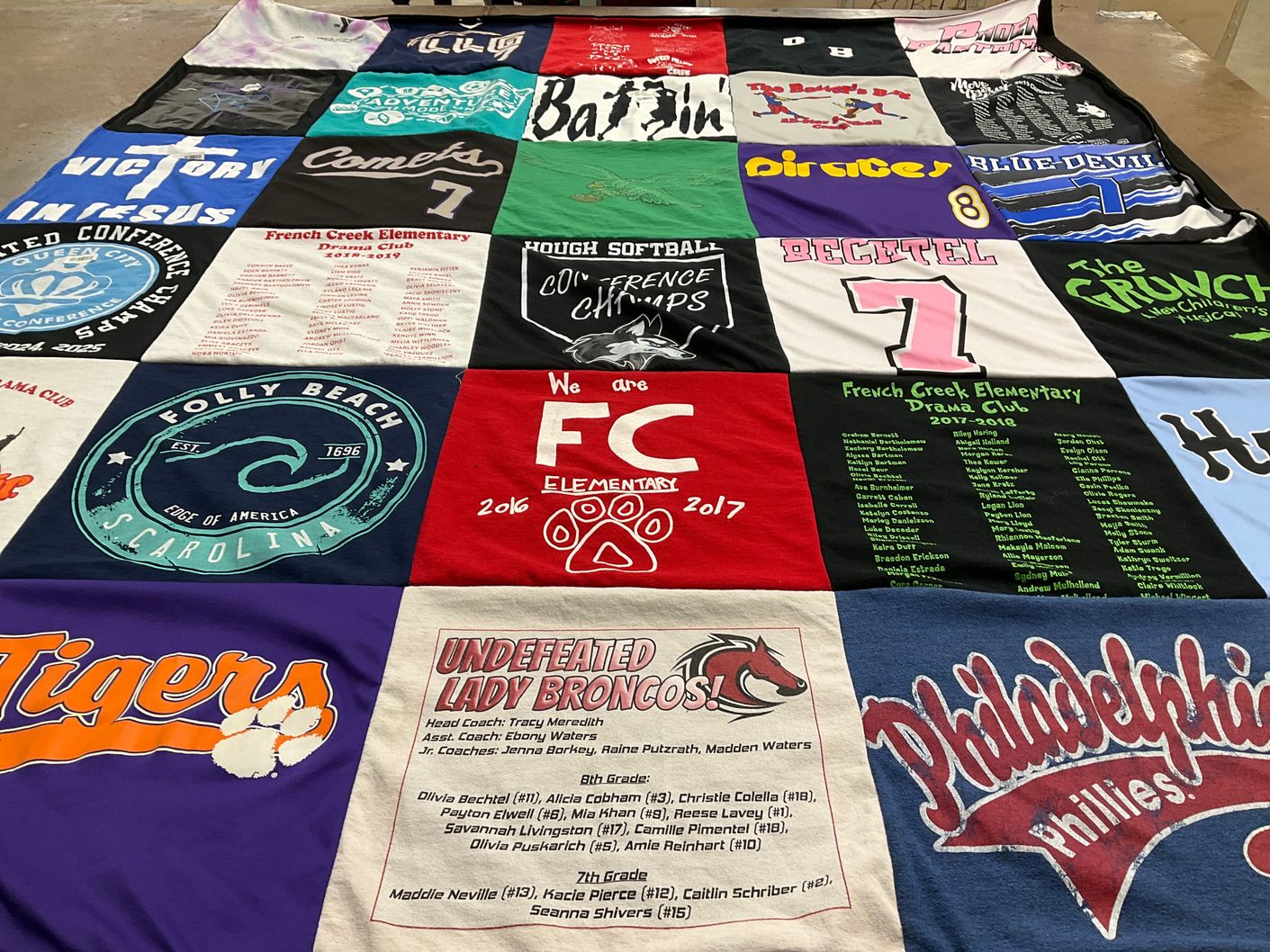 T-shirt quilt featuring lady broncos, tigers by Nicole from NC