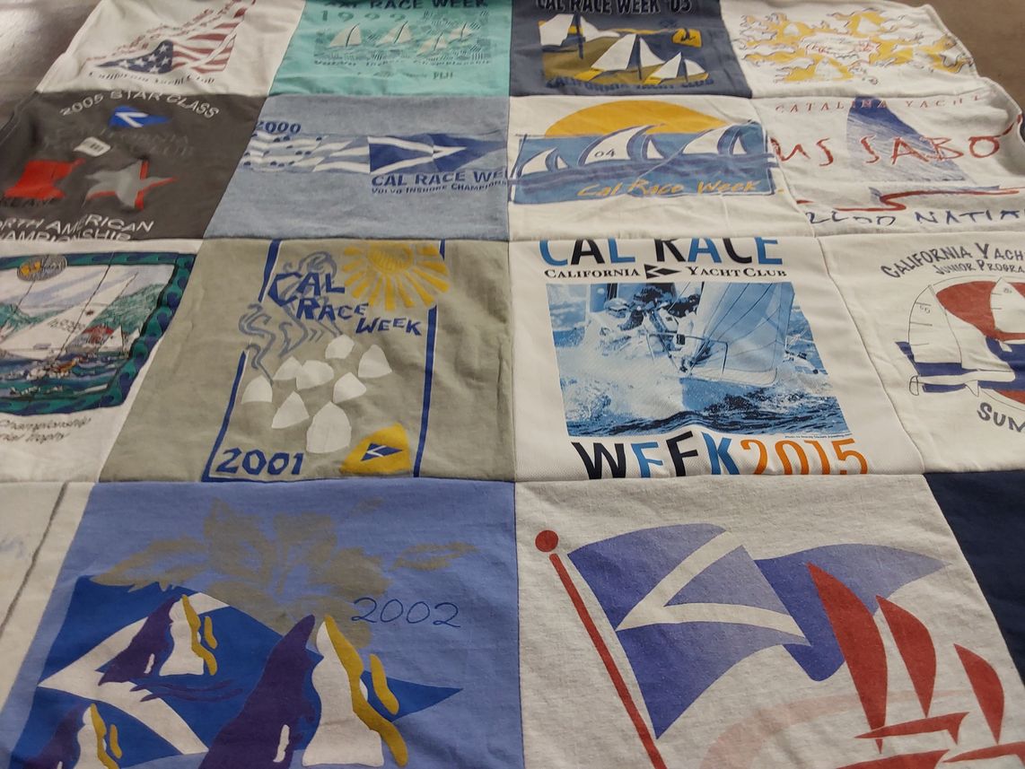 T-shirt quilt with sailing, yachting themes by Ann from CA