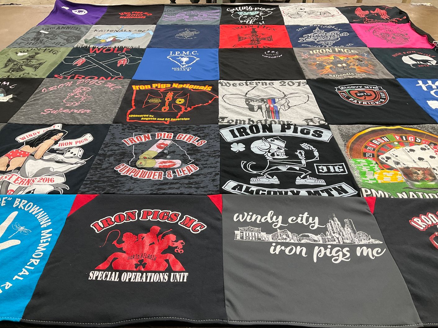 T-shirt quilt with motorcycles, biking themes by Shelly from SC