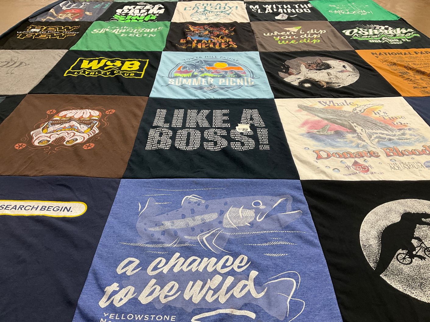 T-shirt quilt with animals, nature themes by Evonne from NC