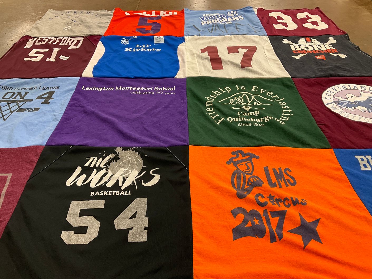 T-shirt quilt with basketball, montessori themes by Catherine from MA