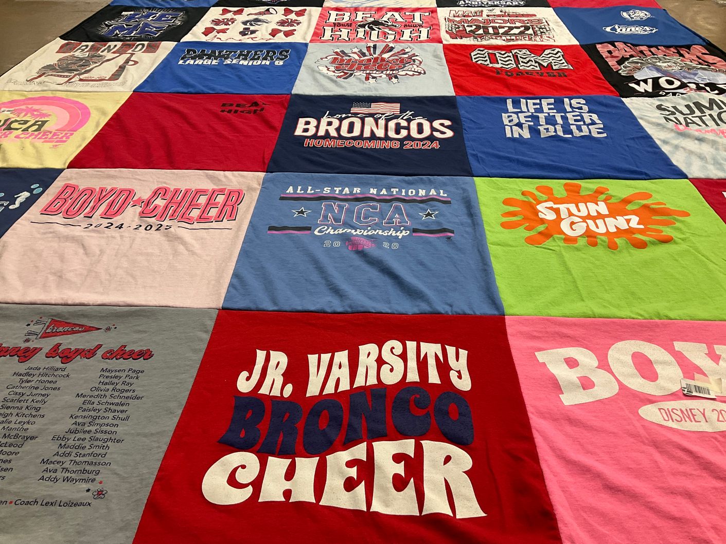 T-shirt quilt featuring bronco cheer by Amy from TX
