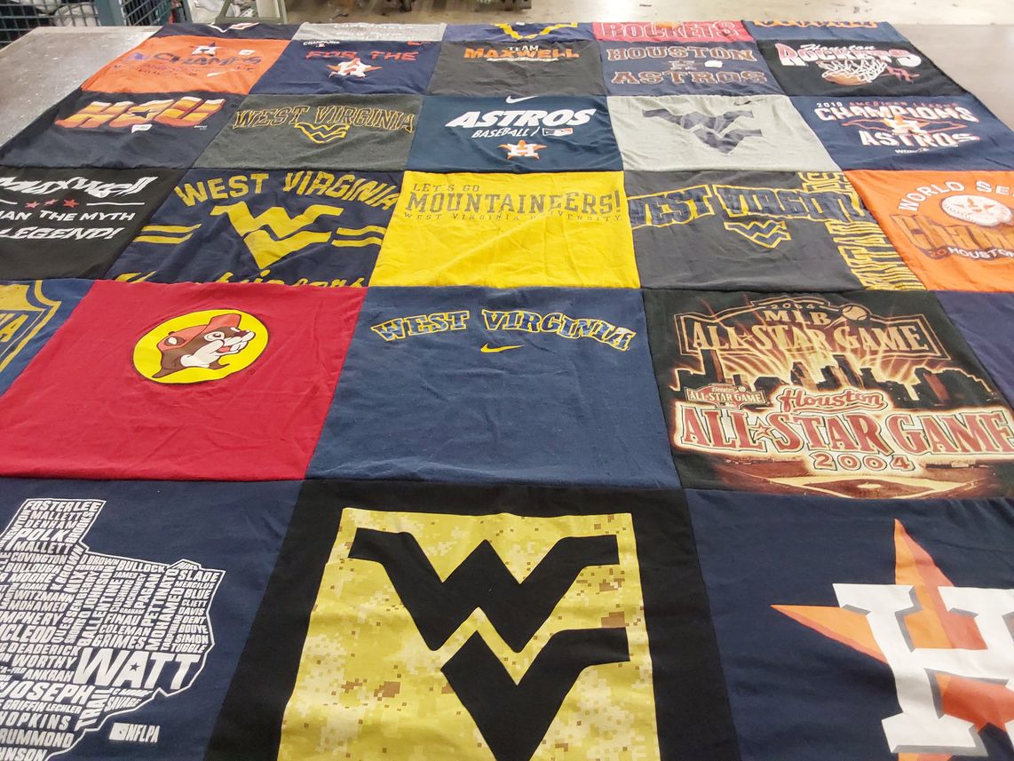 T-shirt quilt featuring west virginia mountaineers, houston astros by Naomi from TX