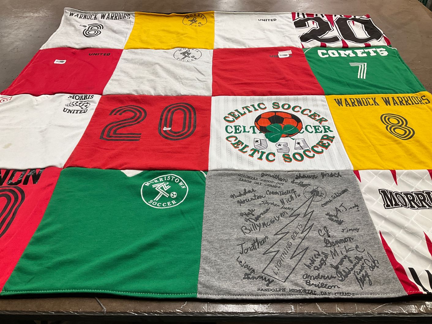 T-shirt quilt featuring celtic soccer, warwick warriors by Rl from FL