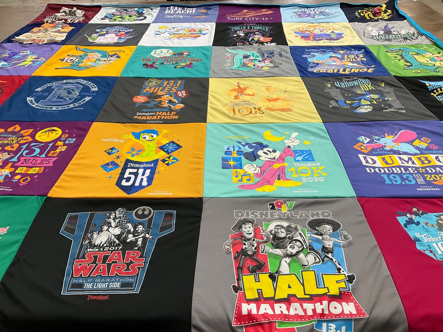 T-shirt quilt with running, marathons themes by Ashleigh from CA