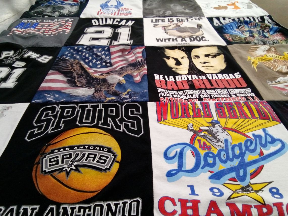 T-shirt quilt featuring san antonio spurs, los angeles dodgers by Yvonne from CA