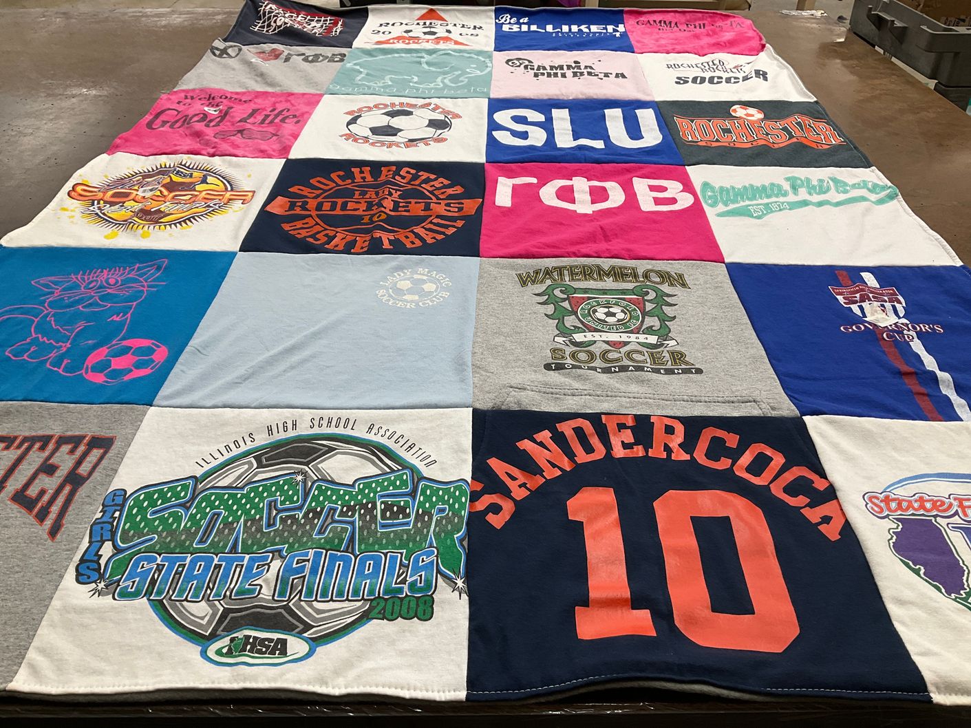 T-shirt quilt featuring rochester rockets basketball, watermelon soccer by Kellse from IL