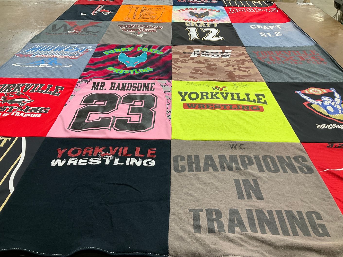 T-shirt quilt featuring yorkville wrestling by Amy from IL