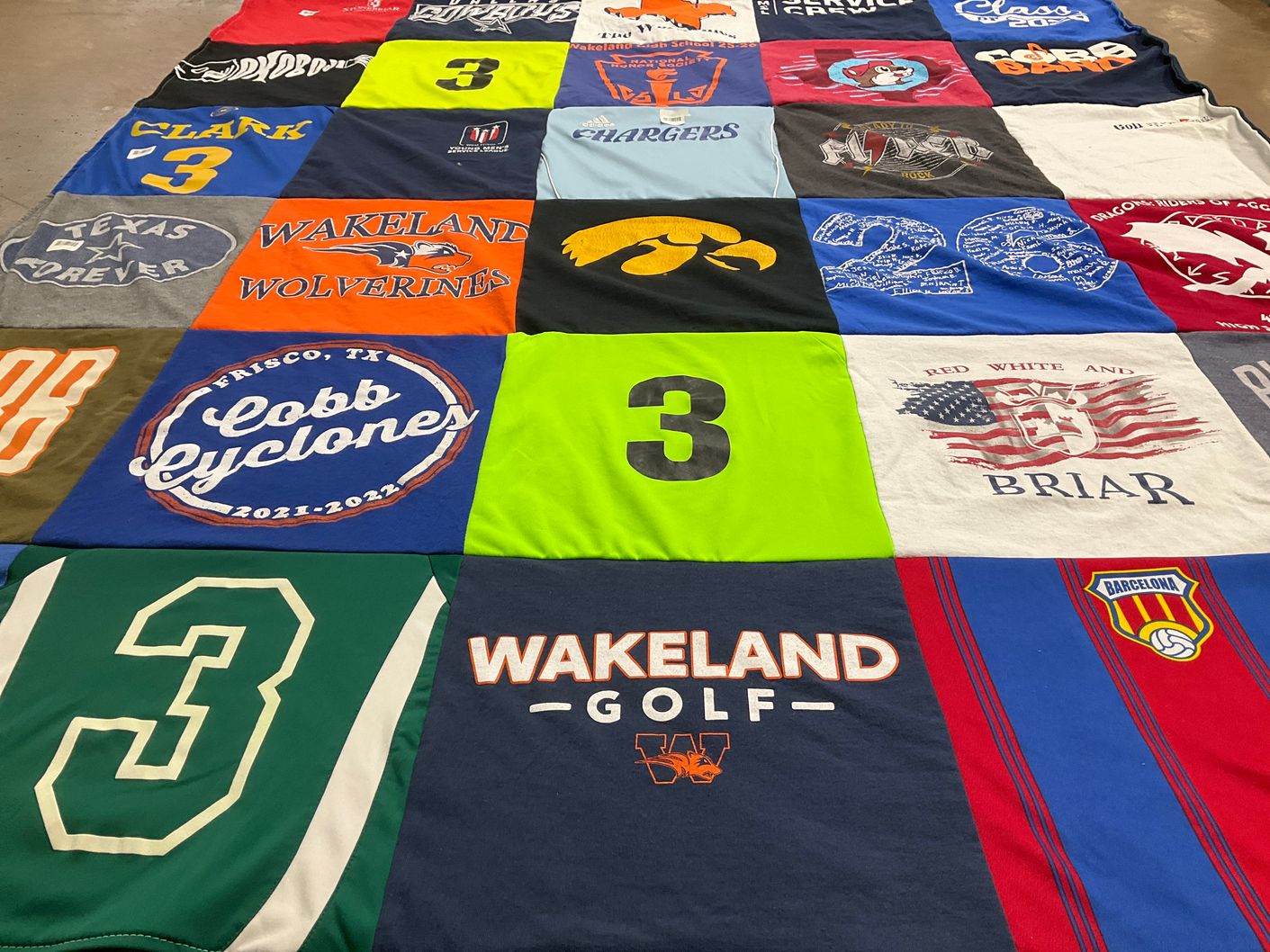 T-shirt quilt featuring cobb cyclones, wakeland wolverines by Katie from TX
