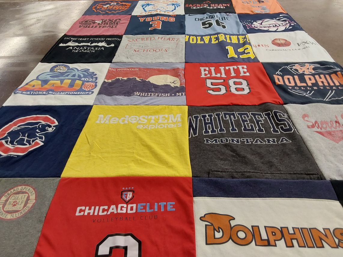 T-shirt quilt featuring dolphins, elite by Rebecca from IL