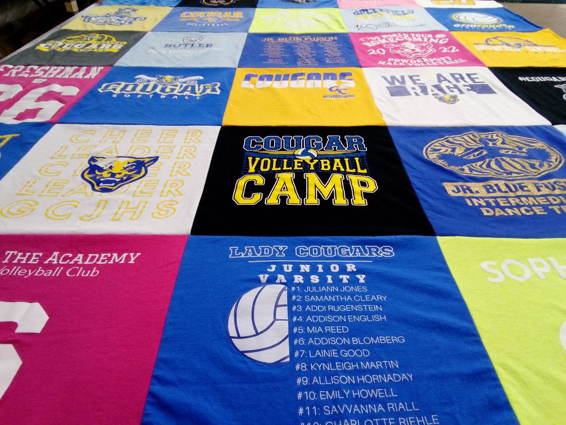 T-shirt quilt featuring cougar volleyball by Cindi from IN