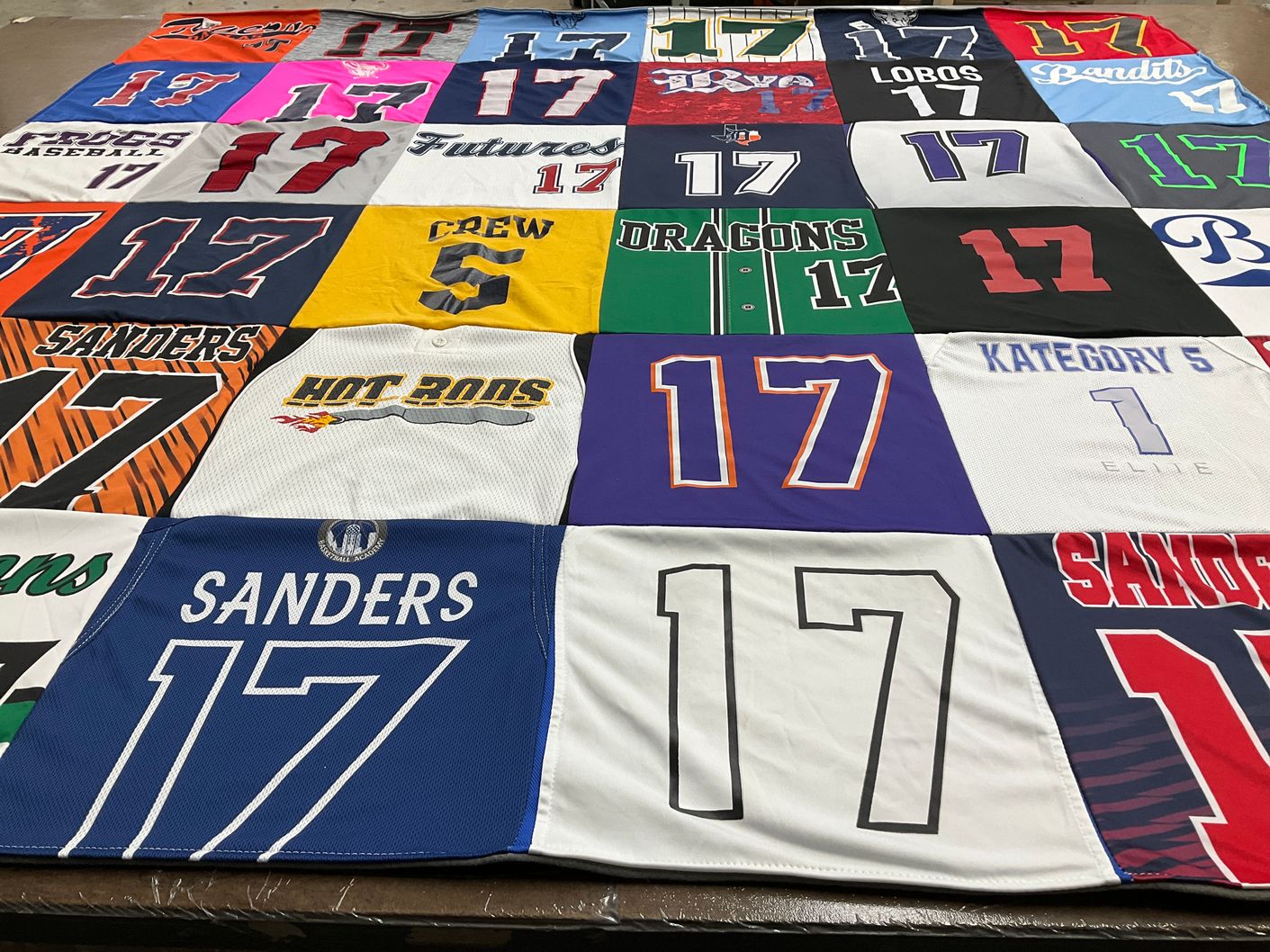 T-shirt quilt with sports themes by lesley from TX