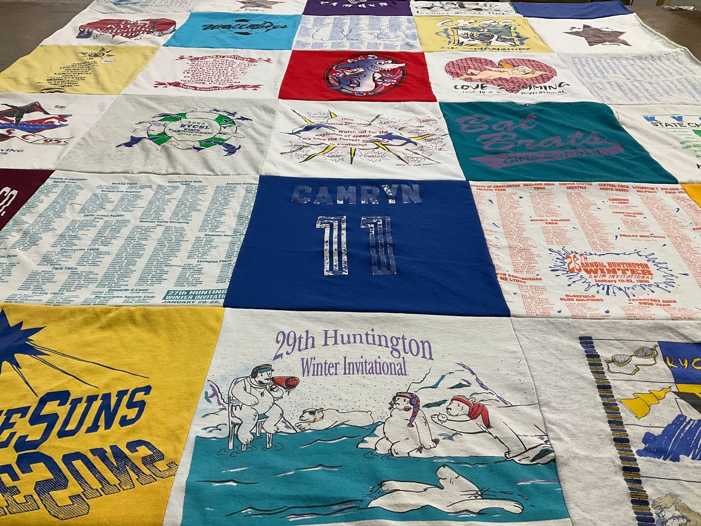 T-shirt quilt with swimming, sports themes by Cecilia from KY