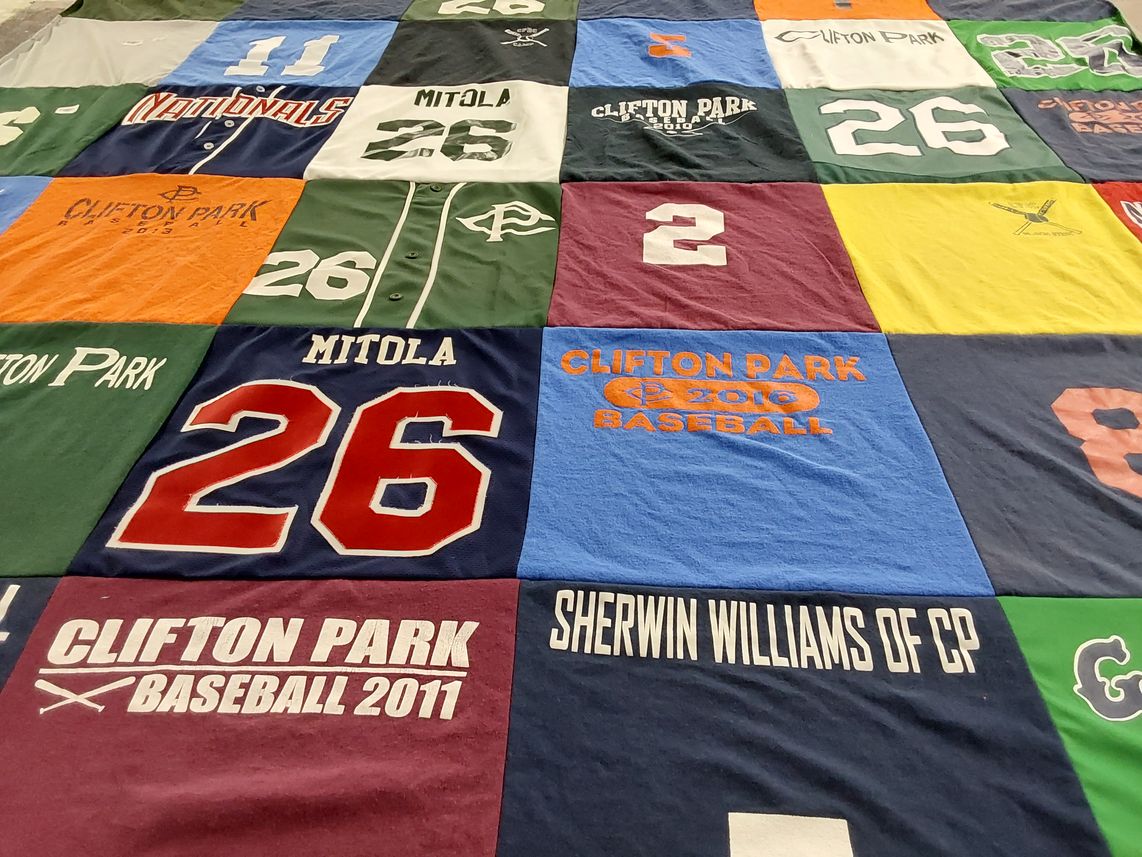 T-shirt quilt with baseball themes by sherry from FL