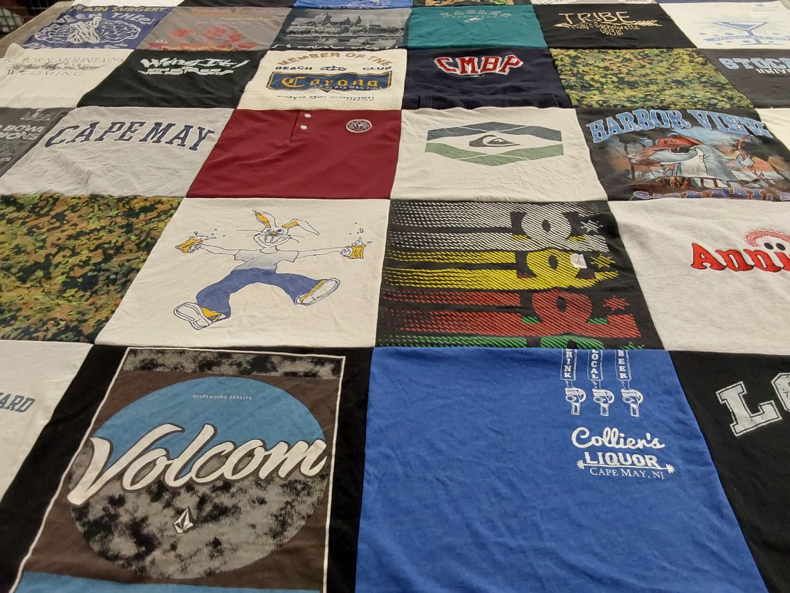 T-shirt quilt with beach, drinking themes by Jesse from NJ