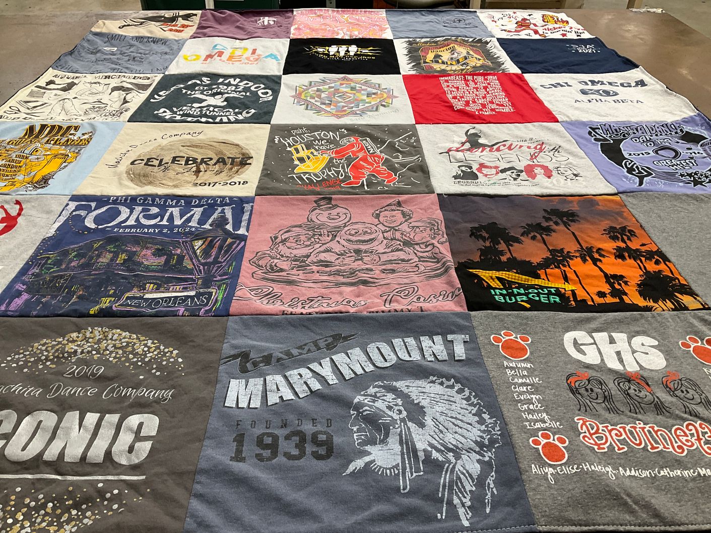 T-shirt quilt from marymount university by Sara Manning from LA