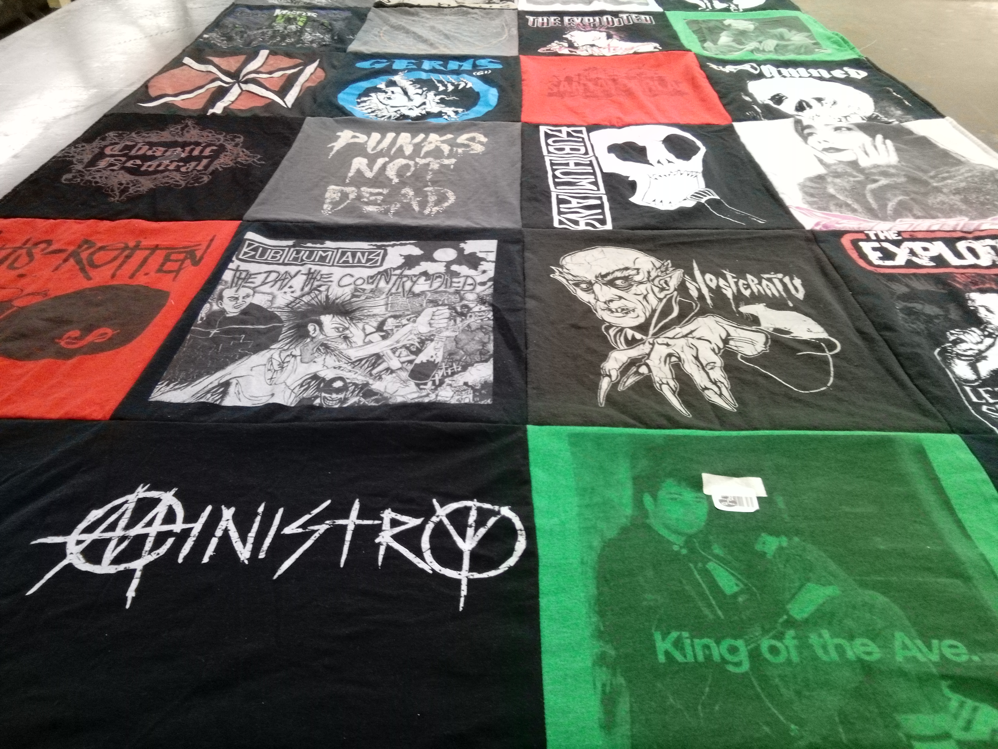 T-shirt quilt with music, punk themes by Rebecca from TX
