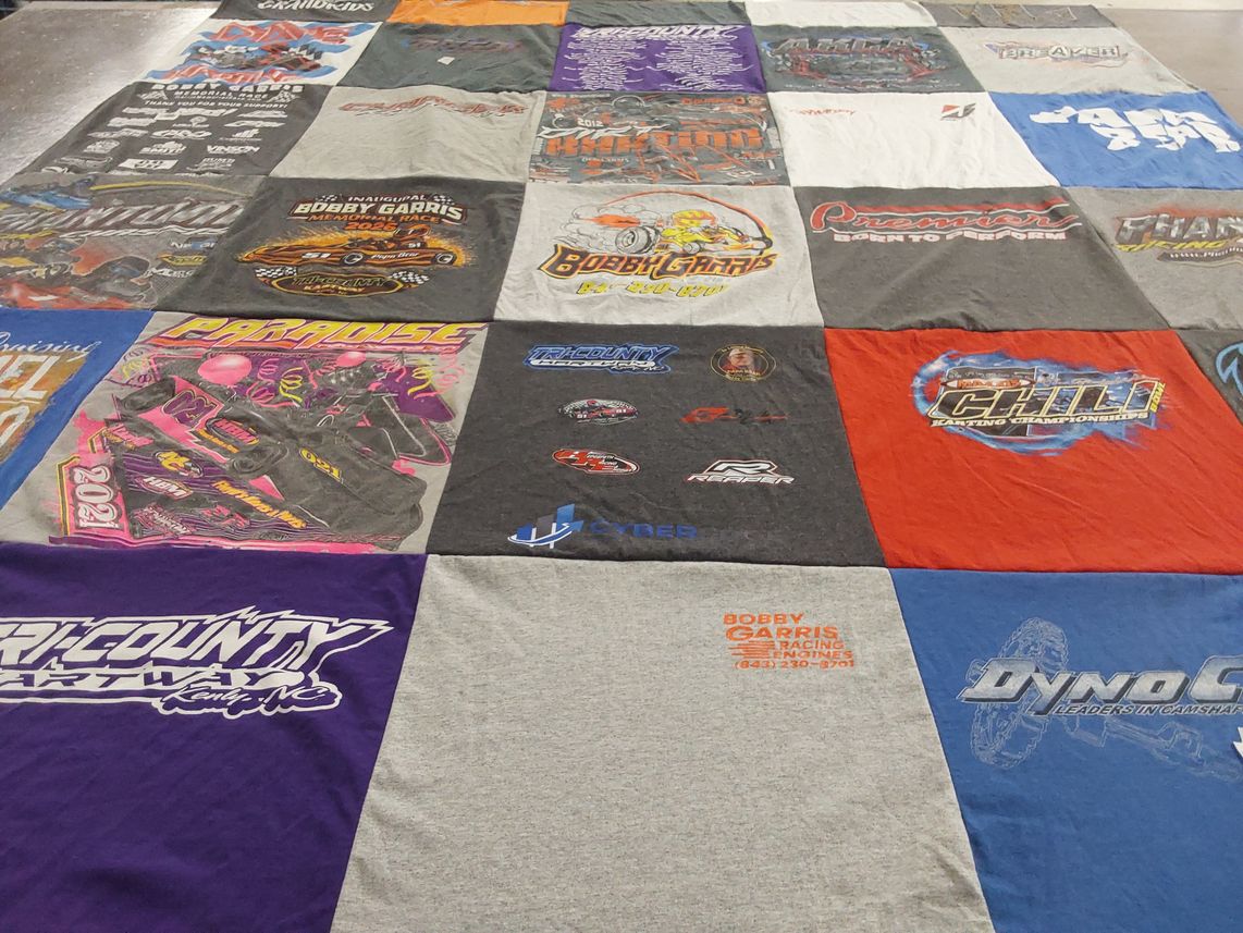 T-shirt quilt with racing, motorsports themes by Joseph from KY