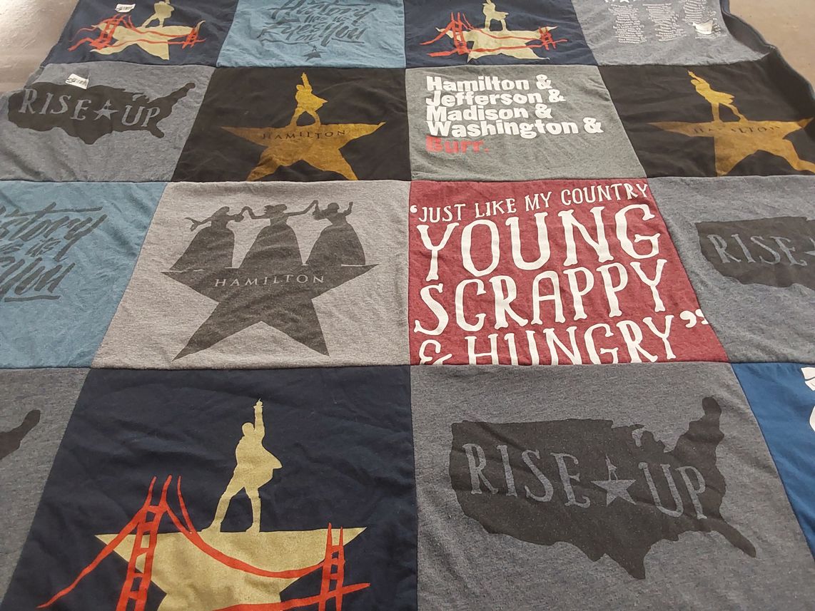 T-shirt quilt with musical, theater themes by Heather from FL